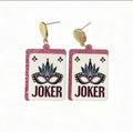 Joker Card Dangle Earrings – Pink Glitter Edges