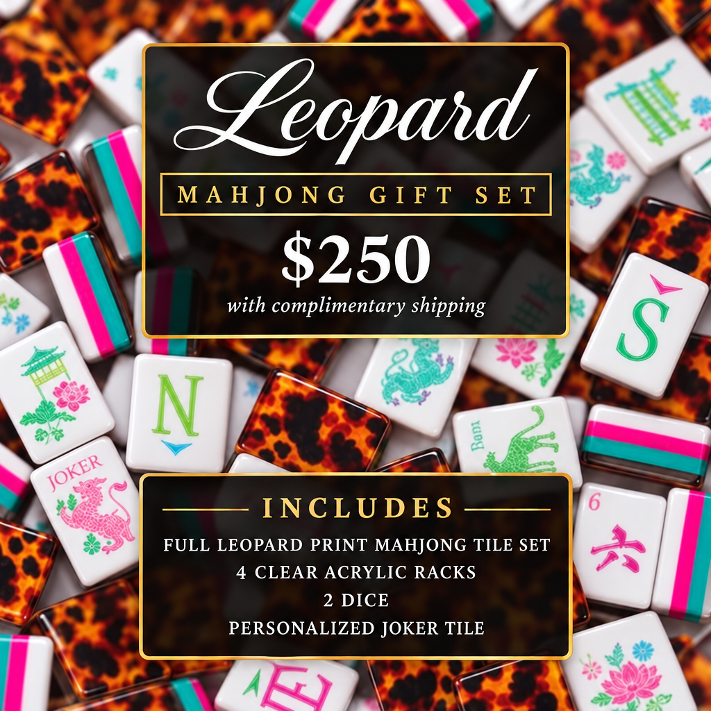 Luxury Leopard Mahjong Combo | American Mahjong Set with Acrylic Racks, Dice & Personalized Joker Tile