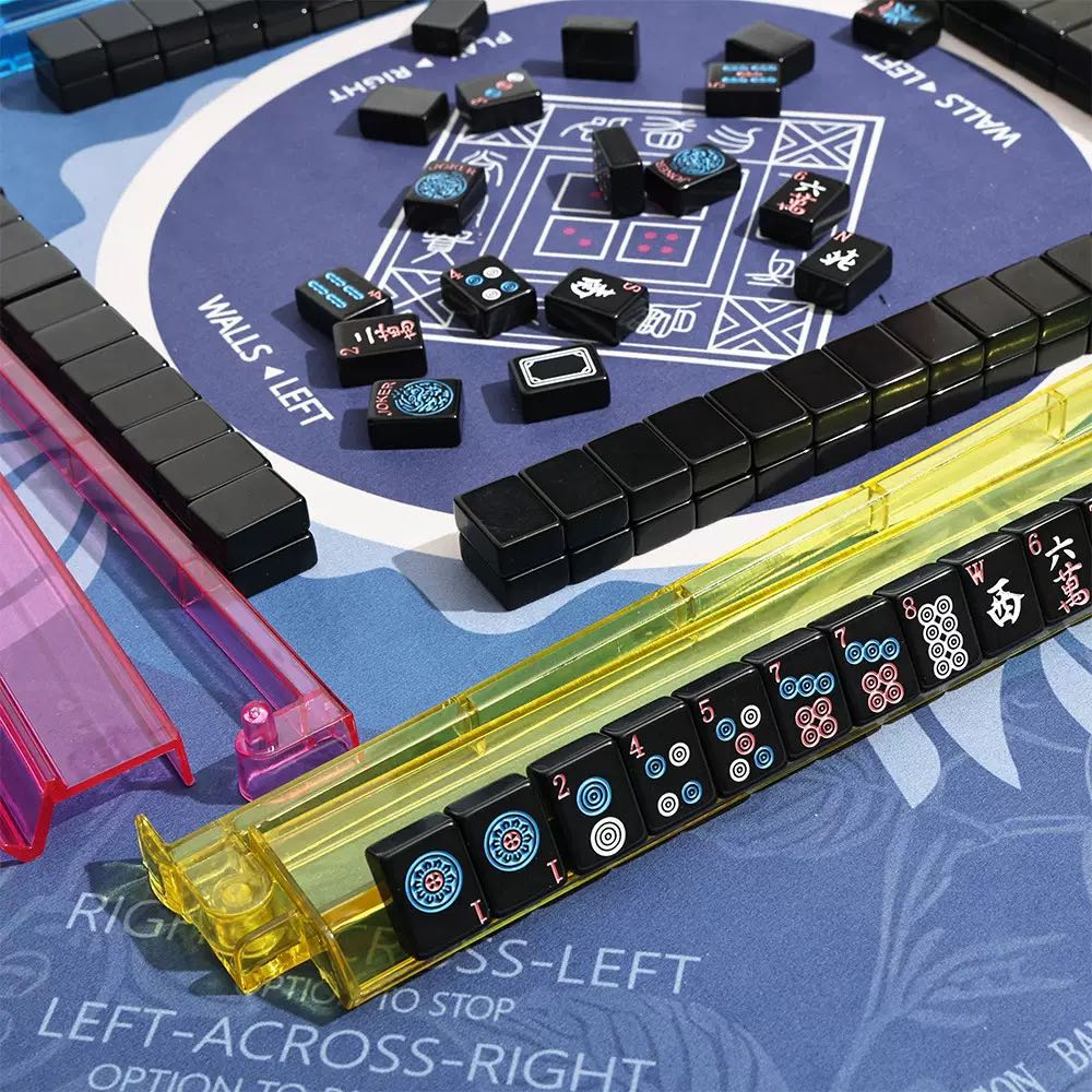 Black Neon Mahjong Set – 166 Tiles (Melamine, Engraving + UV Print)