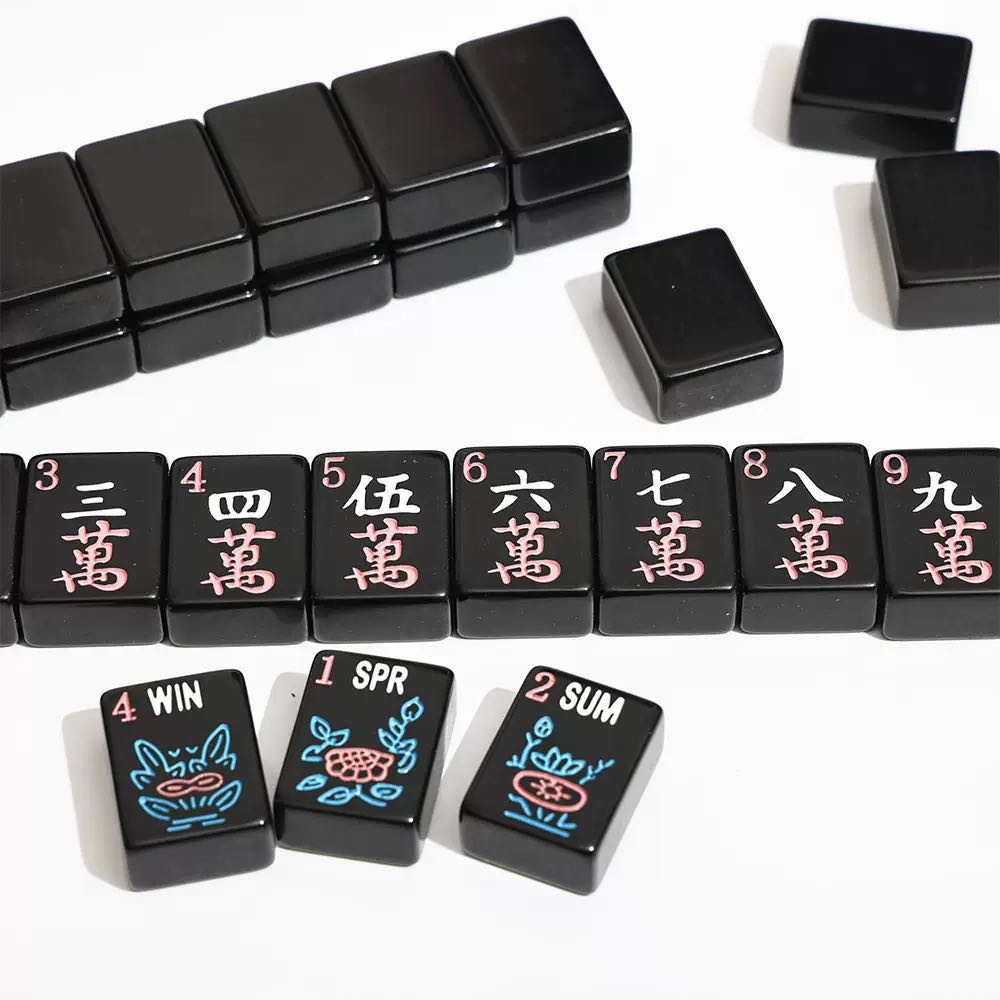 Black Neon Mahjong Set – 166 Tiles (Melamine, Engraving + UV Print)