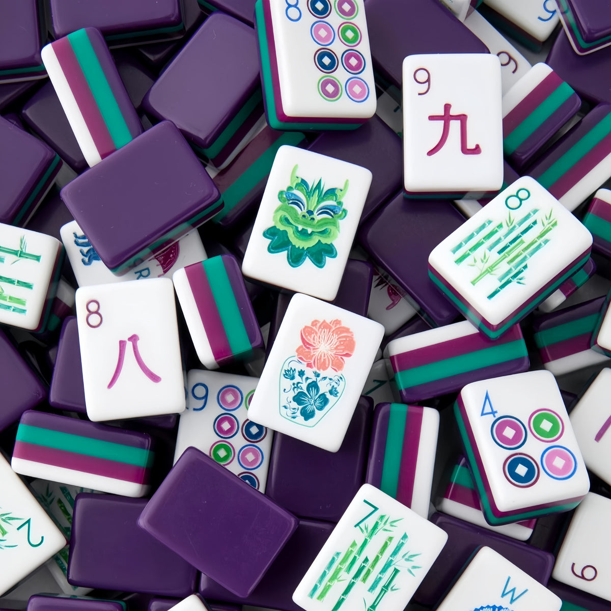 Purple Stripe Mahjong Set – 166 Tiles (Melamine, Engraving + UV Print)