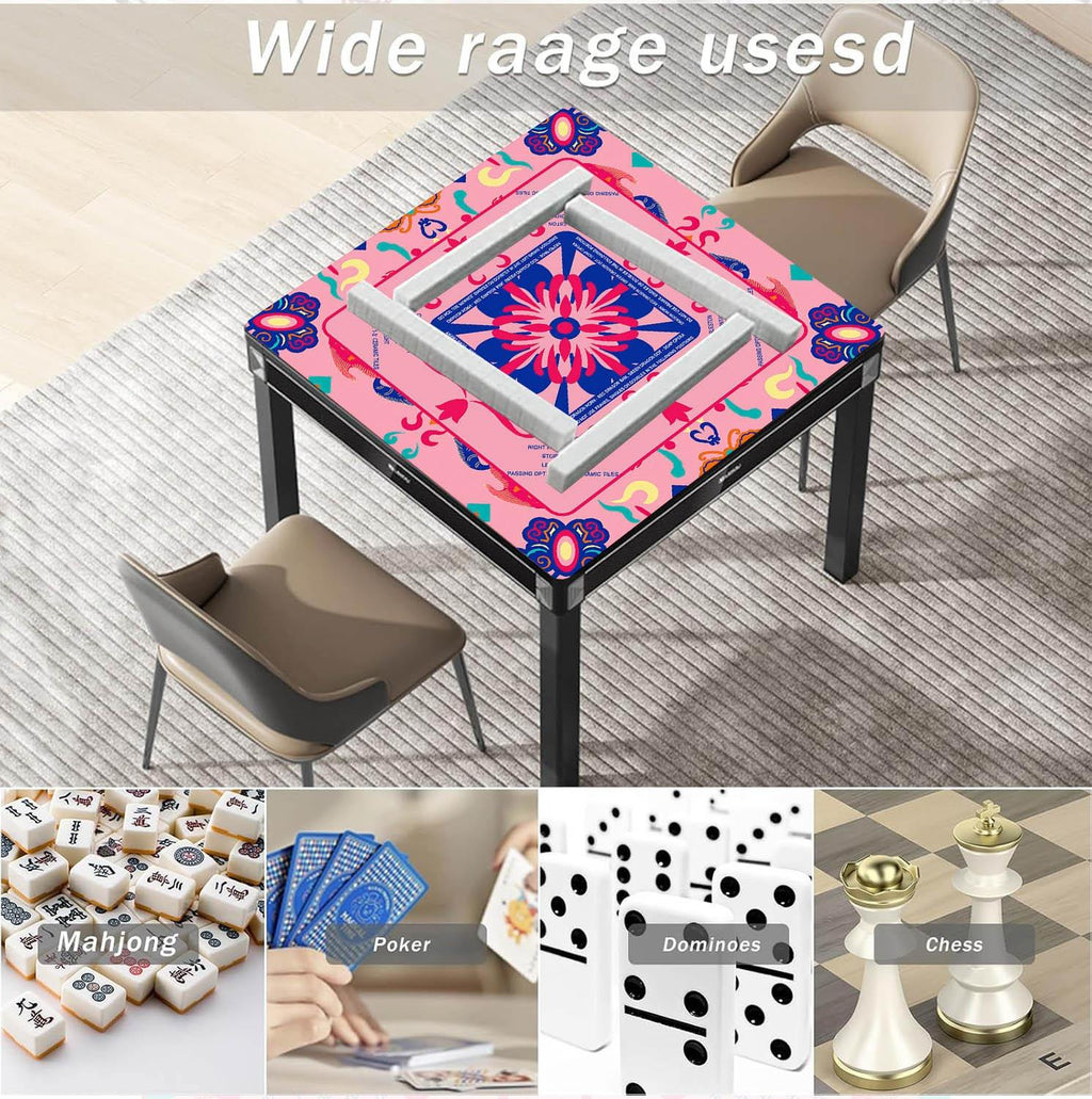 American Mahjong Table Mat – Pink Floral Non-Slip Game Mat (32.4” Square)