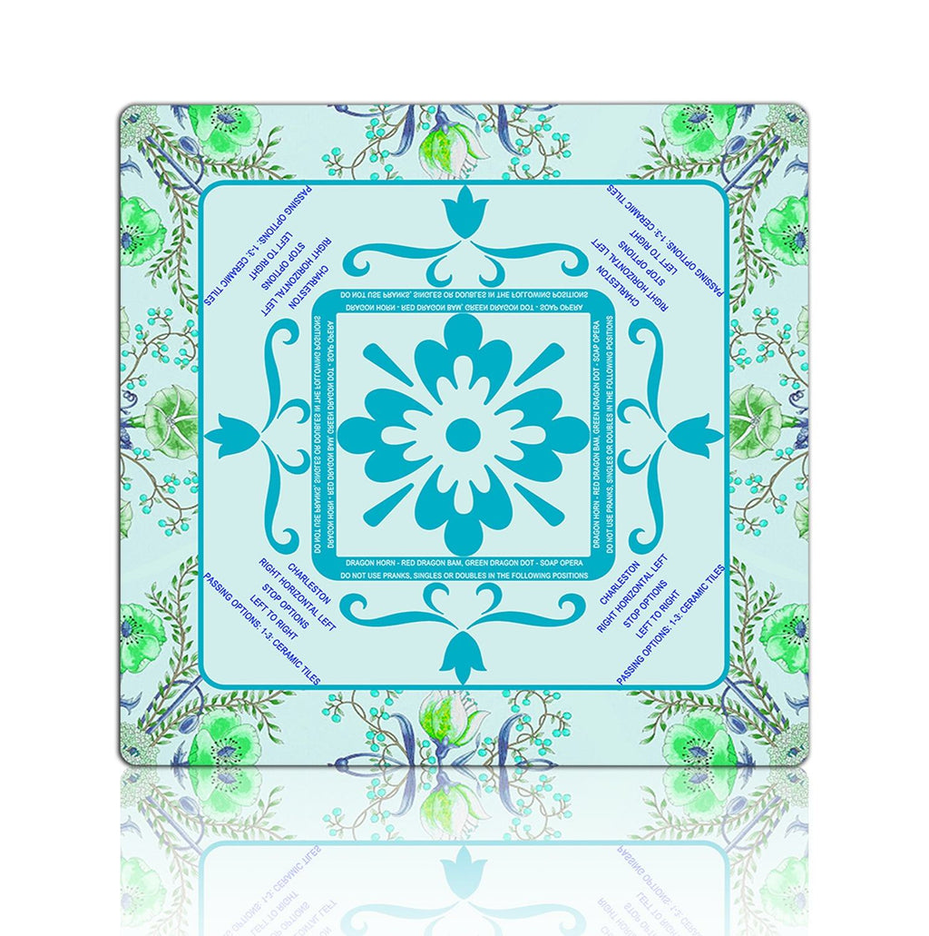 American Mahjong Table Mat – Non-Slip Playing Surface with Guide Design (Floral Edition)