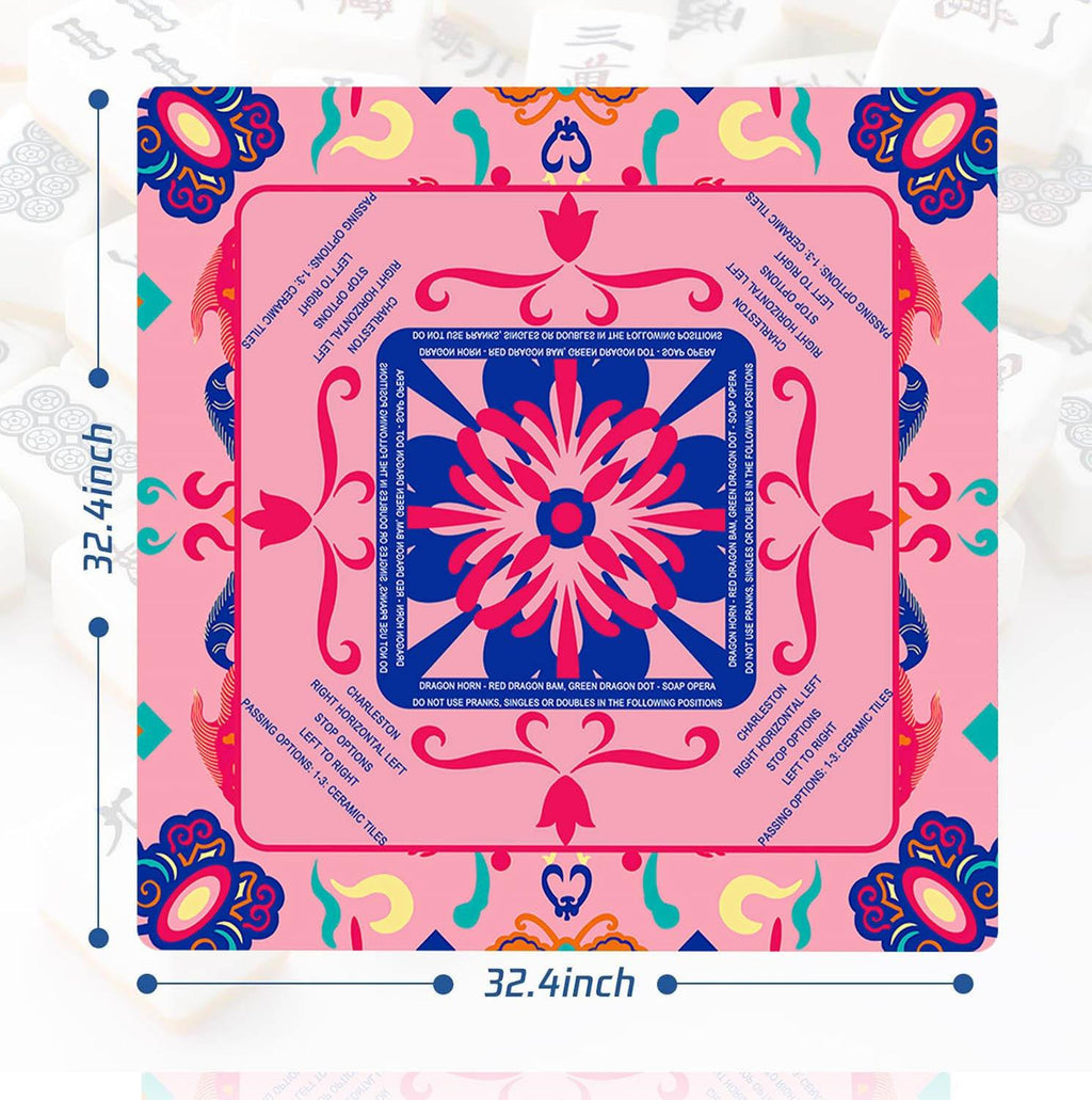 American Mahjong Table Mat – Pink Floral Non-Slip Game Mat (32.4” Square)