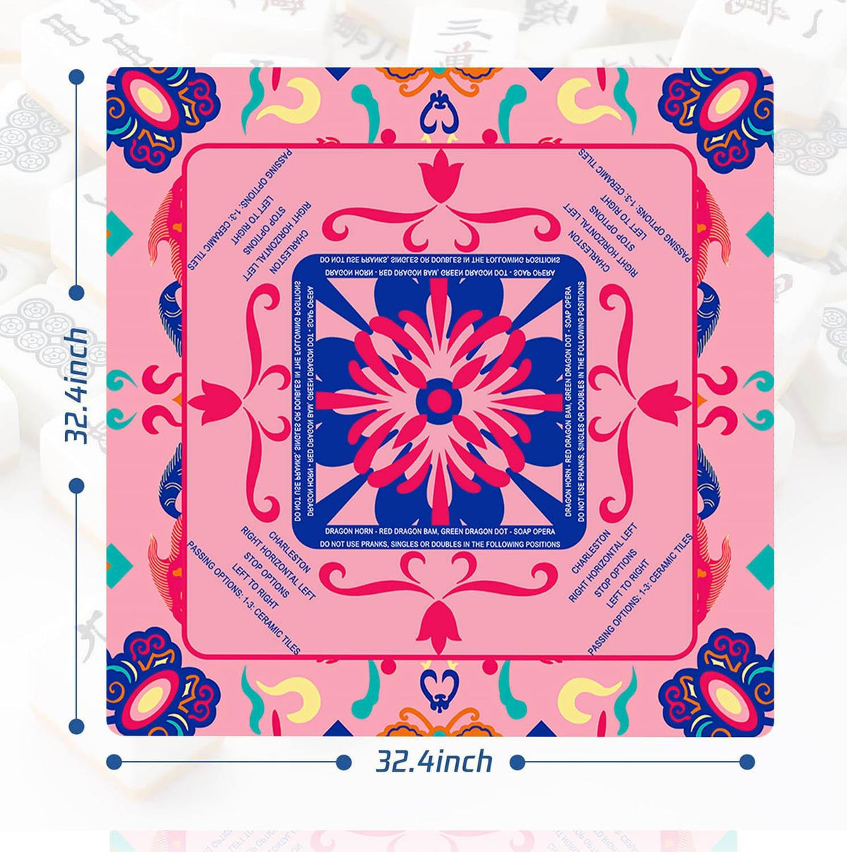 American Mahjong Table Mat – Pink Floral Non-Slip Game Mat (32.4” Square)