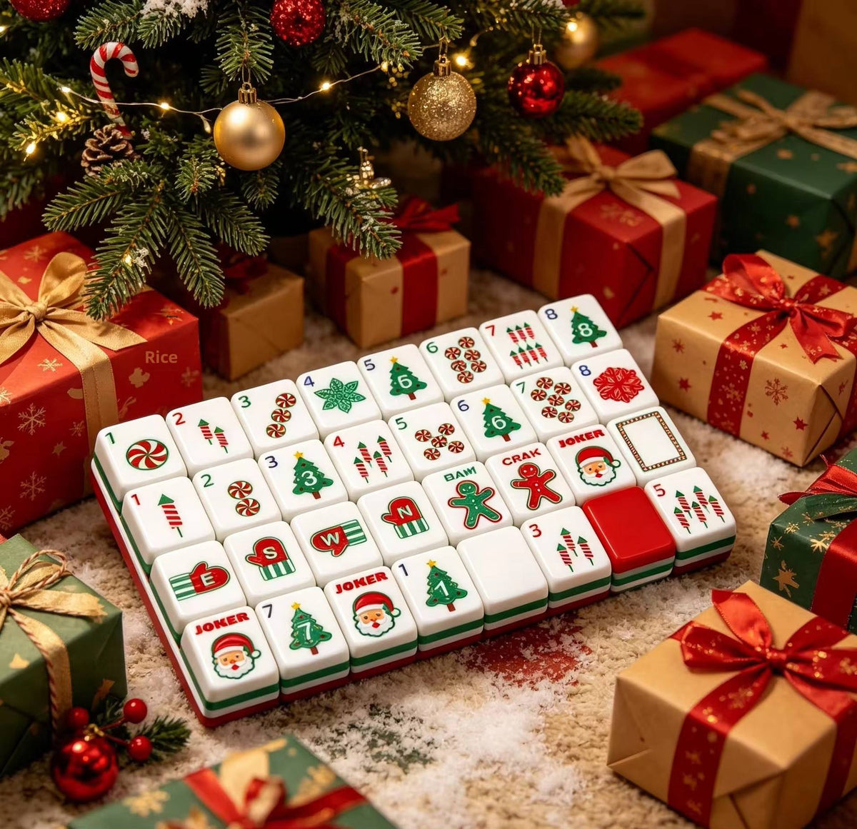 Santa's Mahjong Night Gift Set – Tiles, Dice & Charm Earrings