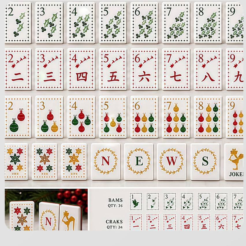 Vintage Illustrated Mahjong Gift Set – Tiles, Dice & Charm Earrings