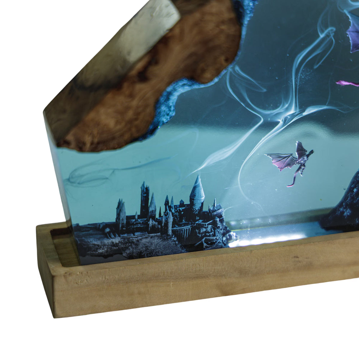 MAGIC WORLD Resin Lamp – Handmade Epoxy Wood Night Light with USB, Gothic Castle LED Desk Lamp for Bedroom Home Decor