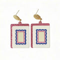 Blank Mahjong Tile Dangle Earrings – Pink Glitter Edges