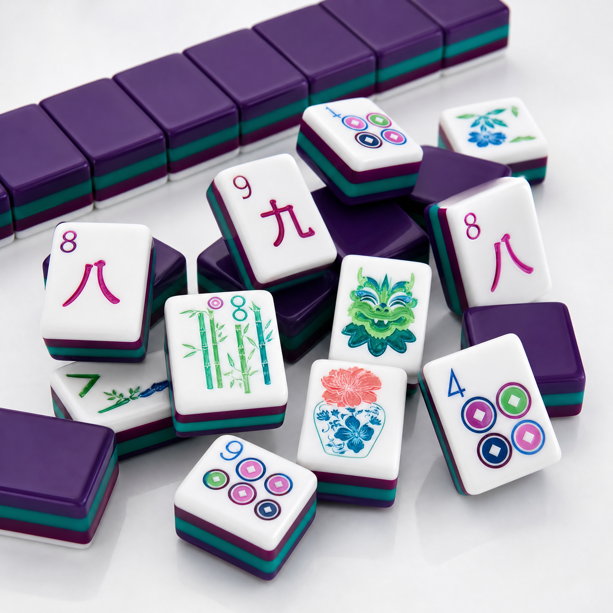 Purple Stripe Mahjong Set – 166 Tiles (Melamine, Engraving + UV Print)
