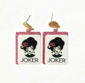 Joker Girl Mahjong Tile Earrings – Pink Glitter Edge