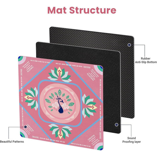 American Mahjong Table Mat with Carry Bag – Pink Peacock Non-Slip Game Mat (32”+)