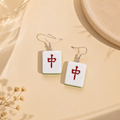 Mahjong Tile Earrings - Lucky Red Dragon Charm