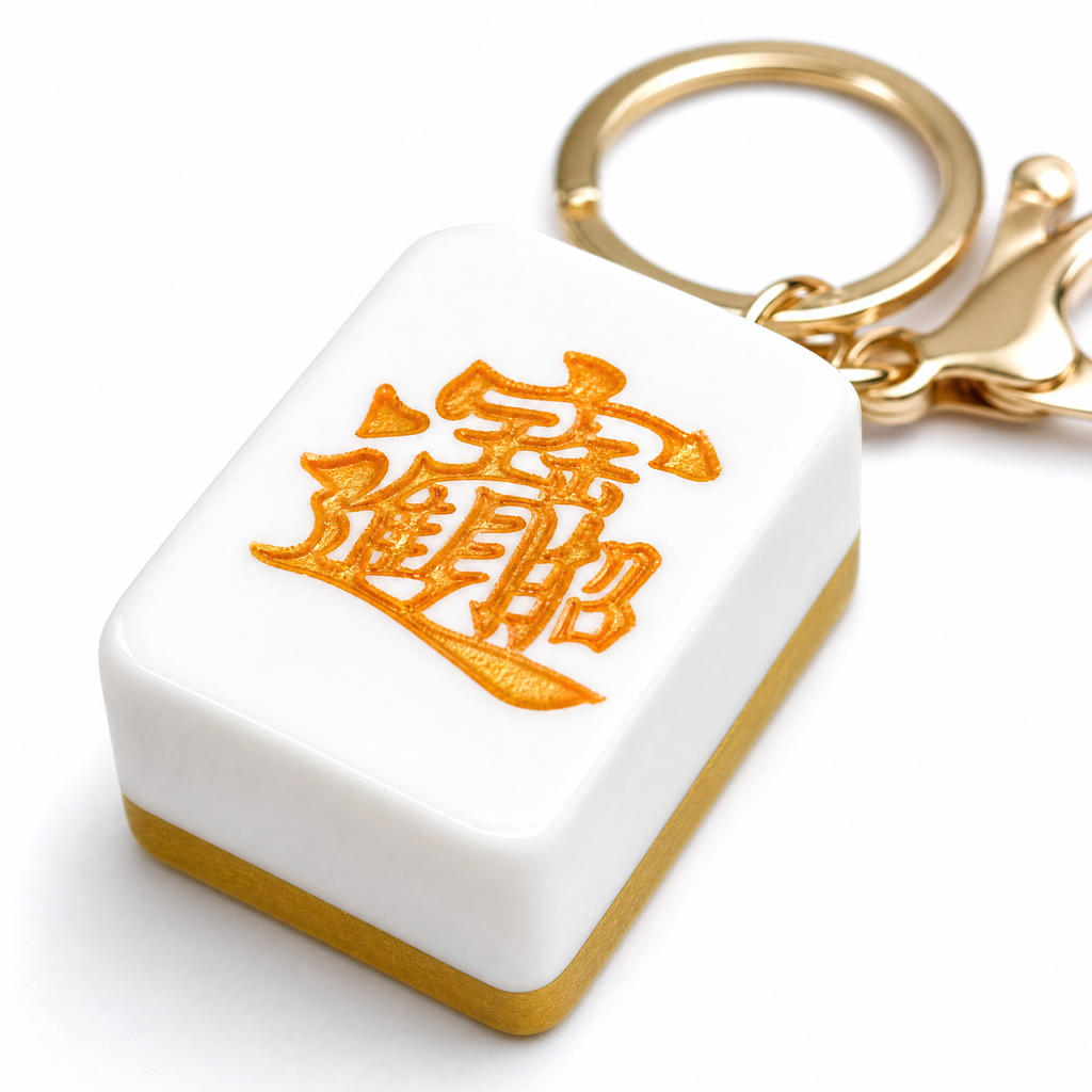 Lucky Mahjong Tile Keychain – Gold Engraved Symbol, Premium Acrylic Charm