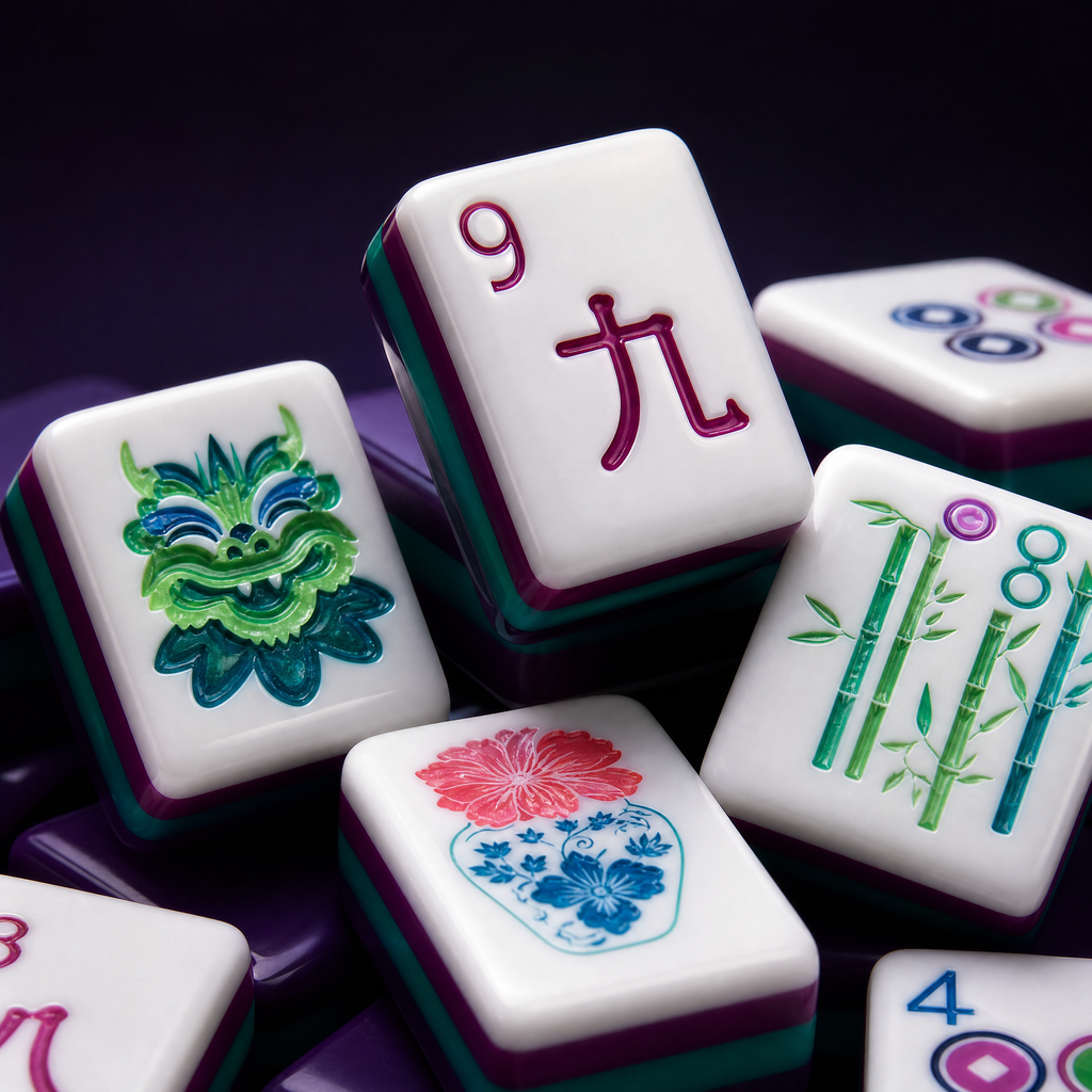 Purple Stripe Mahjong Set – 166 Tiles (Melamine, Engraving + UV Print)