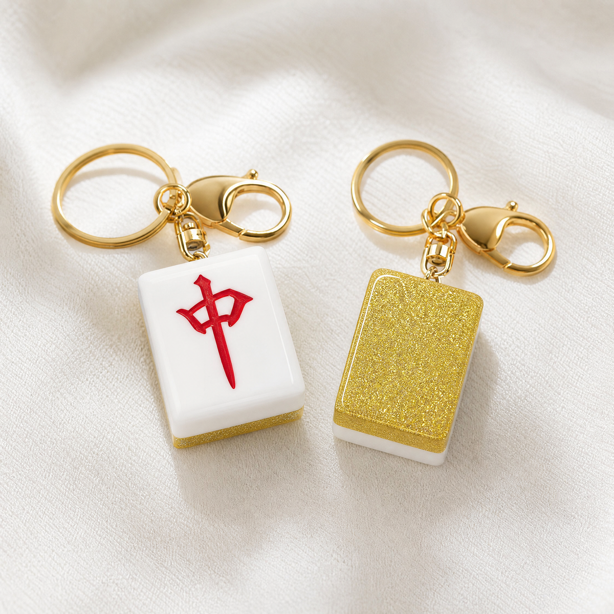 Mahjong Tile Keychain – Red Symbol (Classic Style)