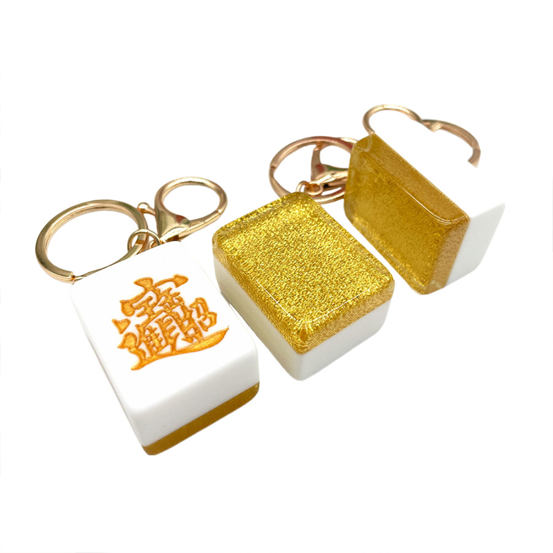 Lucky Mahjong Tile Keychain – Gold Engraved Symbol, Premium Acrylic Charm