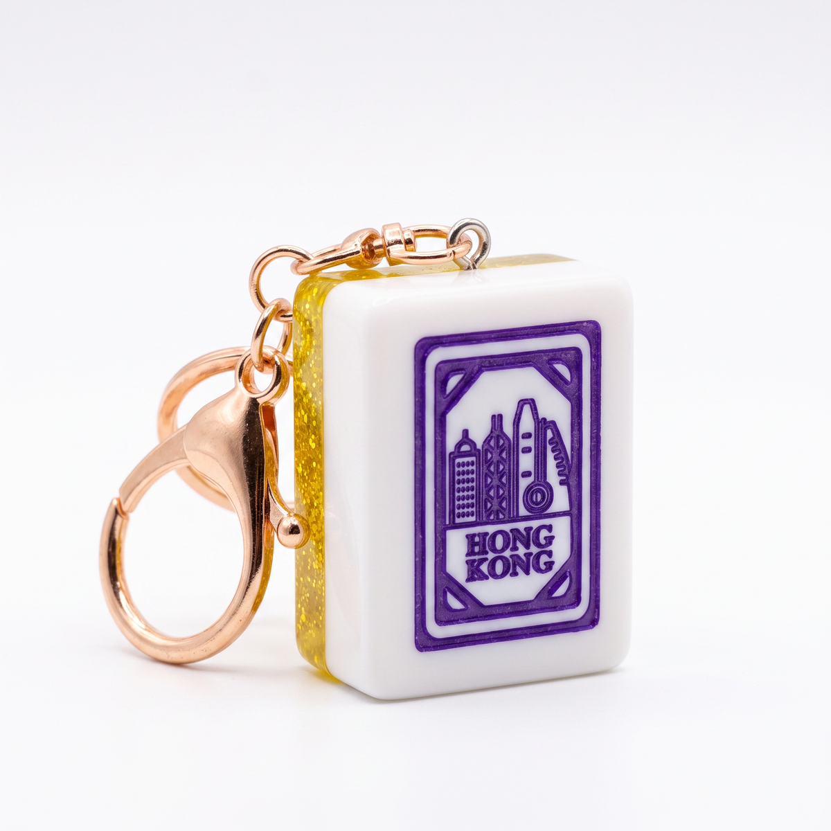 Hong Kong Mahjong Tile Keychain – Purple Engraved Resin Charm