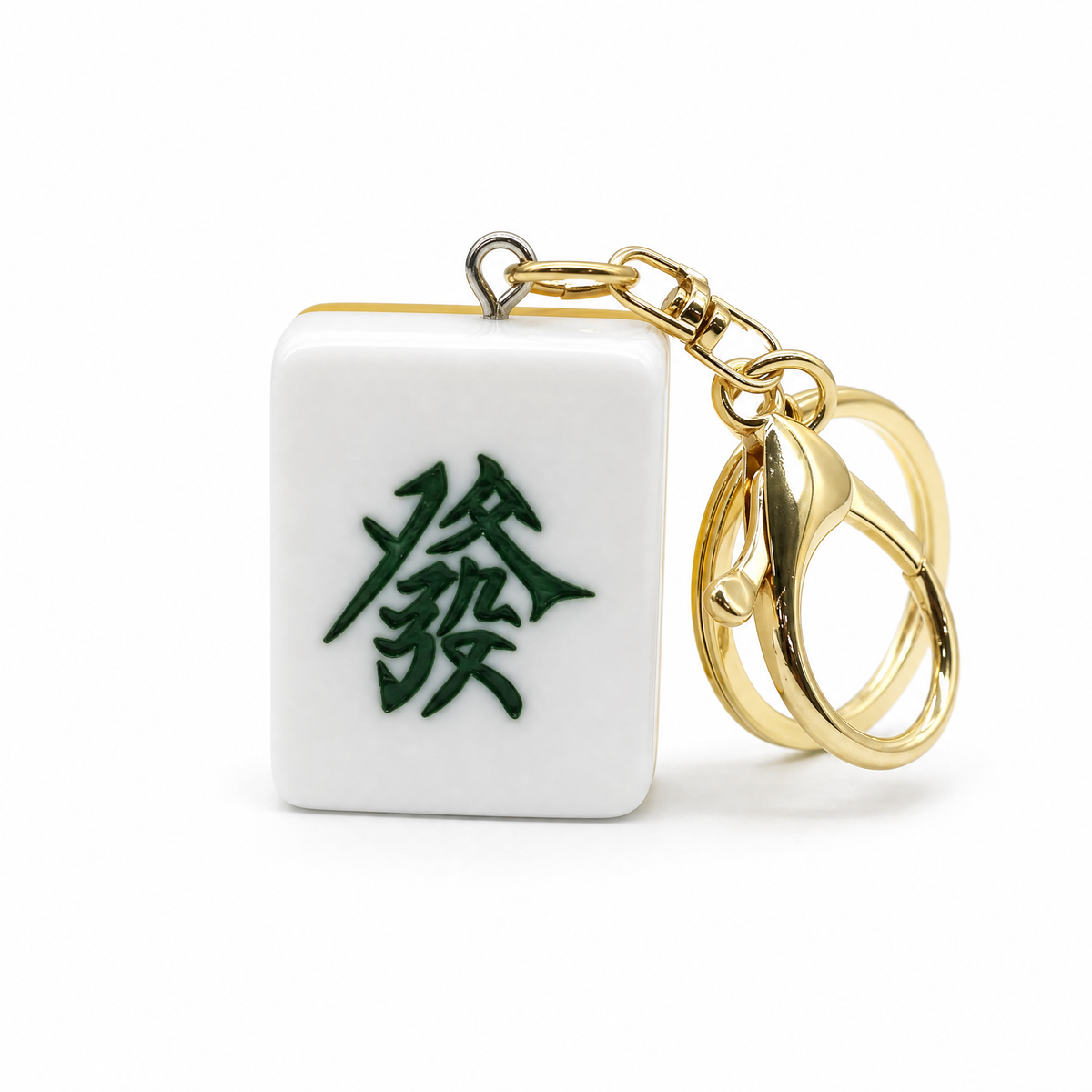 Mahjong Tile Keychain – Green “Fa” Symbol (Lucky Wealth)